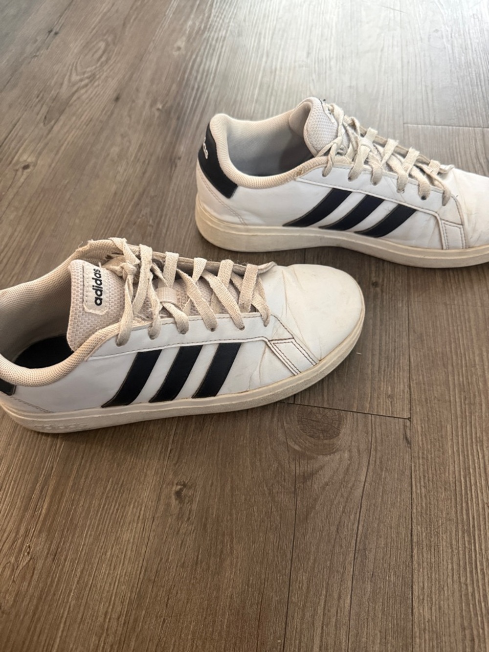 Boys adidas White Sneakers with Black Stripes